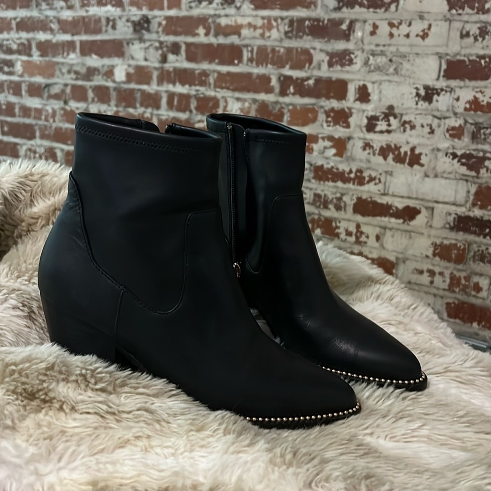 Leather Coach Gold Studded Booties